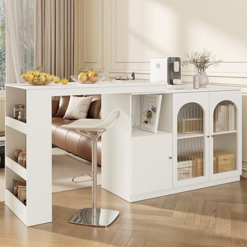 Kebnor Um 360° drehbarer Bartisch (Hauptkörper 120 x 40 x 97 cm), moderner und einfacher rotierender ESS- und Barschrank, multifunktionaler Aufbewahrungsschrank mit Glastür (weiß) von Kebnor