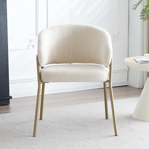 Kebnor Weißer Moderner Lamm Samt Spraygold Esszimmerstuhl in Gold-Finish,Esszimmerstuhl mit Goldene Beine (Weiß(1 st)) von Kebnor