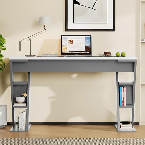 Kebnor einfacher Schreibtisch, Schreibtisch mit X-förmiger Halterung, Lagerregal mit sechs Positionen, farblich abgestimmtes Design in Grau und Weiß, stilvoll und robust, Grau + Weiß 120 x 50 x 74 cm Kebnor einfacher Schreibtisch, Schreibtisch mit X-förmiger Halterung, Lagerregal mit sechs Positionen, farblich abgestimmtes Design in Grau und Weiß, stilvoll und robust, Grau + Weiß 120 x 50 x 74 cm von Kebnor