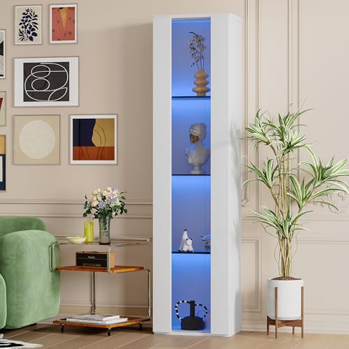 Kebnor multifunktionale Vitrine, Glastrennwand, LED-Farbwechsellicht, Fernbedienung/App-Einstellung, Acrylplatte, Schlichtes Design, 40 x 29 x 170 cm (weiß) von Kebnor
