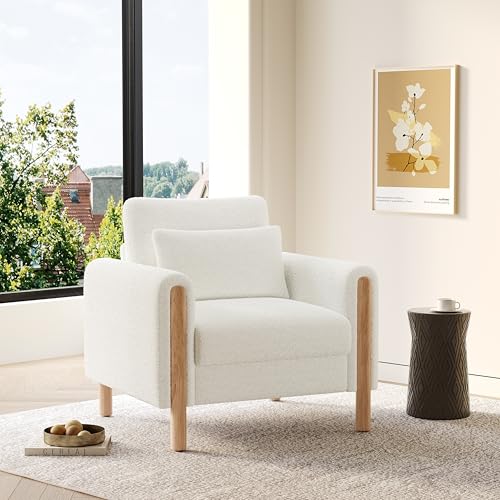 Moderne Armlehnenstuhl mit Dickem Kissen, Bequemer Einzel-Sessel mit Weicher Polsterung, Relaxsessel für Wohnzimmer, Büro oder Schlafzimmer, Komfortabler Sessel (Beige) von Kebnor