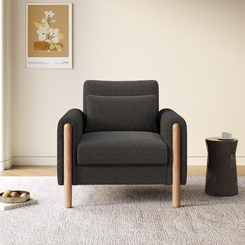 Moderne Armlehnenstuhl mit Dickem Kissen, Bequemer Einzel-Sessel mit Weicher Polsterung, Relaxsessel für Wohnzimmer, Büro oder Schlafzimmer, Komfortabler Sessel (Gray) von Kebnor