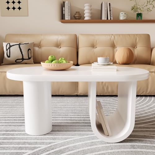 Moderner ovaler Couchtisch in Weiß, Coffee Table– Schlichtes Design, stabile U-förmige Beine, Pflegeleichte Oberfläche, perfekt fürs Wohnzimmer, geräumiger Stauraum, Maße: 98,5 x 53,5 x 42 cm. Moderner ovaler Couchtisch in Weiß, Coffee Table– Schlichtes Design, stabile U-förmige Beine, Pflegeleichte Oberfläche, perfekt fürs Wohnzimmer, geräumiger Stauraum, Maße: 98,5 x 53,5 x 42 cm. von Kebnor