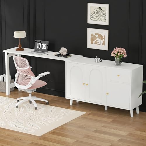 Multifunktionaler 2 in 1 Schreibtisch und Sideboard – 360° drehbar, 3 Türen 1 Schublade – Eleganter Computertisch, Eckschreibtisch, Frisiertisch, Schreibtisch,Sideboard von Kebnor
