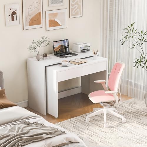 Regalschreibtisch + Kommode-2-in-1 Kompaktschreibtisch, ausziehbar,der gesamte Tisch ist aus 1,8 cm starkem Holz gefertigt, mit Rollen ausgestattet, flexibel kombinierbar,Faltbarer Schreibtisch von Kebnor