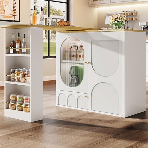 Um 360° drehbarer Bartisch, Stehtisch Kaffeebarmöbel, drehbare Esstheke mit Stauraum, Kücheninsel, DREI Türen mit Türregalen,herausnehmbare Trennwände, (Korpus 105 x 39 x 102 cm) (weiß) von Kebnor