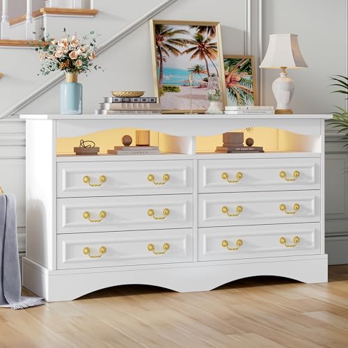 Wohnzimmerschrank,Moderne Kommode mit 6 Fächern, Breite 120 cm,Beistellschrank mit LED-Lichtleiste,Sideboard mit mit halboffenem Stauraum,Geeignet für Flure, Wohnzimmer, Büros,Weiß 120 * 40 * 70cm von Kebnor