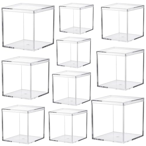 Keboyoe 10 Stück Acryl Box Transparent mit Deckel Kleine Acryl Box Transparent mit Deckel Geschenkbox Durchsichtig für Schmuck Vitrine Aufbewahrung Süßigkeiten Verpackung,1.77/2.17/2.56/2.95/3.35Inch von Keboyoe