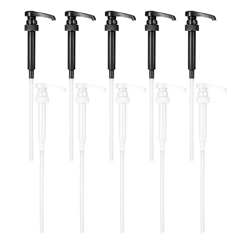 Keboyoe 10 Stück Sirup Pumpspender Sirup Spender Dosierspender Kaffe Sirup Pumpe Syrup Pump Wiederverwendbar Pumpaufsatz Bar Sirup Pumpdosierer Dosierpumpe für Heimküchen und Cafés(Schwarz,Weiß) von Keboyoe
