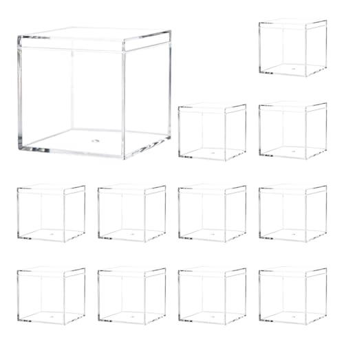 Keboyoe 12 Stück Acrylbox mit Deckel Acryl Würfel Geschenkbox Durchsichtig Set Kleine Acryl Box Transparent mit Deckel für Schmuck, Vitrine, Aufbewahrung und Süßigkeiten Verpackung-5,5 x 5,5 x 5,5 cm von Keboyoe