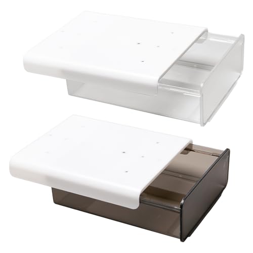 Keboyoe 2 Stück Versteckte Selbstklebende Schublade Unter Schreibtisch, Selbstklebende Untertisch Schublade Schwarz Weiß, Schubladenbox Untertisch für Büro, Zuhause, Küche, Schule 20*17*6.7 cm/2.3 L von Keboyoe