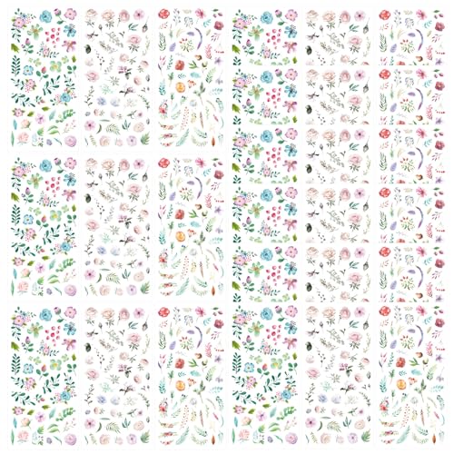 Keboyoe 27 Blatt Sticker Blumen, Blumen Aufkleber in verschiedene Muster, Scrapbooking Aufkleber Selbstklebend Wasserdicht Blumen Pflanzen Sticker für Fotoalbum Tagebuch Stickerbuch DIY Dekoration von Keboyoe