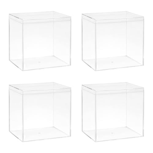 Keboyoe 4 Stück Acrylbox mit Deckel Acrylbox Schaukasten Geschenkbox Durchsichtig Kleine Transparente Quadratische Acrylbox für Schmuck,Vitrine,Figuren,Süßigkeiten Verpackung-8,5 x 8,5 x 8,5 cm von Keboyoe