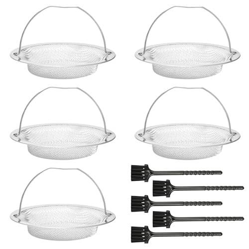 Keboyoe 5 Stück Edelstahl Abflusssieb Set mit Griff Sieb für Spülbecken Abflusssieb Küchenspüle mit 5 Brushes für Badewanne, Badezimmerwaschbecken und Küchenspülbecken(11 X 8 X 2 cm) von Keboyoe