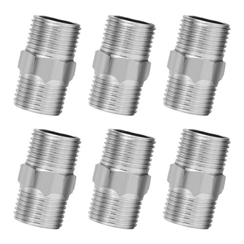 Keboyoe 6 Stück Doppelnippel 1/2 Zoll Edelstahl, Duschschlauch Verbinder Wellrohr,Doppelnippel Edelstahl 1/2 Zoll va Verchromt Gewindefittings DoppelnippeL für Rohranschluss von Keboyoe