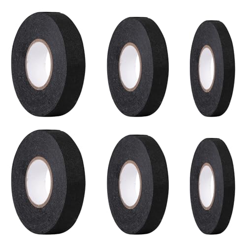 Keboyoe 6 Stück Gewebeband Schwarz KFZ Klebeband Kabelbaum 9/15/19mm*15m Schwarz Isolierband Gewebeband, Filzband Kabelbäume Elektriker Klebeband für Kabelbäume Auto Motorrad von Keboyoe