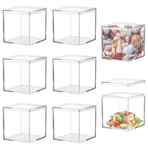 Keboyoe 8 Stück Acrylbox mit Deckel 6.5x6.5x6.5cm Acryl Box Transparent Acrylbox Schaukasten Aufbewahrungsbox mit Deckel Transparente Geschenkbox für Schmuck, Aufbewahrung, Süßigkeiten Verpackung von Keboyoe