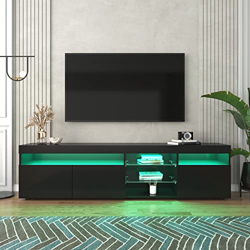 KecDuey 180 cm moderner TV-Schrank, helles Panel, Variable LED-Beleuchtung, Wohn- und Esszimmer 180cm (Schwarz, 180 cm) von KecDuey