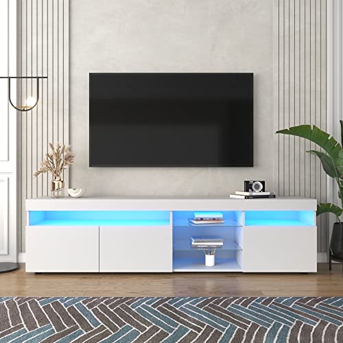 KecDuey 180 cm moderner TV-Schrank, helles Panel, Variable LED-Beleuchtung, Wohn- und Esszimmer 180cm (Weiß, 180 cm) von KecDuey