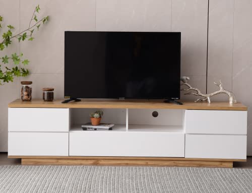 KecDuey 180cm TV-Schrank, TV Lowboard,Moderner Farbblock-TV-Schrank in weißer Ausführung, TV-Schrank mit Holzmaserung von KecDuey