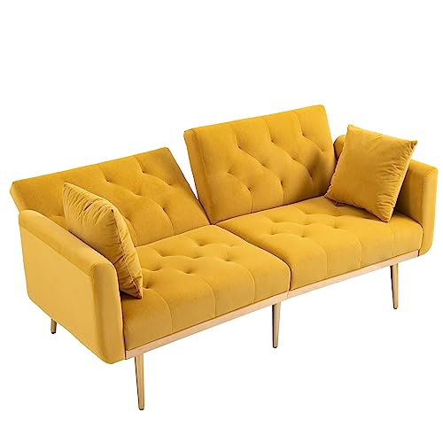 KecDuey 2 Sitzer Sofa, Samt typischen Armlehnen Sofa，161.97 x 77.97 x 79.98cm Samtsofa, Akzentsofa. Loveseat-Sofa mit Metallfüßen， (Samt, Gelb) von KecDuey