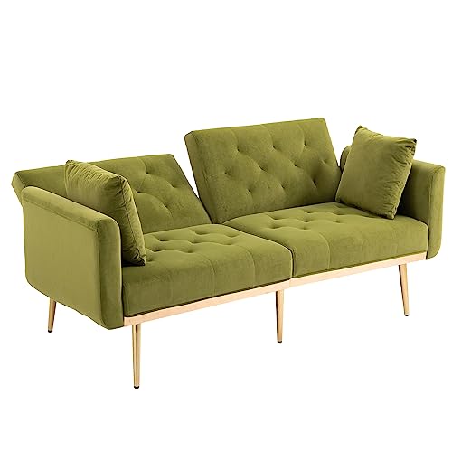 KecDuey 2 Sitzer Sofa, Samt typischen Armlehnen Sofa，161.97 x 77.97 x 79.98cm Samtsofa, Akzentsofa. Loveseat-Sofa mit Metallfüßen， (Samt, Grün) von KecDuey