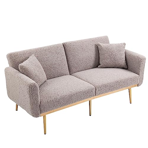 KecDuey 2 Sitzer Sofa, Teddymaterial typischen Armlehnen Sofa，161.97 x 77.97 x 79.98cm Teddymaterial Sofa, Akzentsofa. Loveseat-Sofa mit Metallfüßen， (Teddymaterial, Grau) von KecDuey