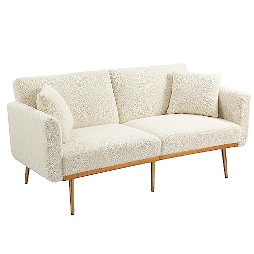 KecDuey 2 Sitzer Sofa, Teddystoff typischen Armlehnen Sofa，161.97 x 77.97 x 79.98cm Teddy-Sofa, Akzentsofa. Loveseat-Sofa mit Metallfüßen， (Teddymaterial, Weiß) von KecDuey