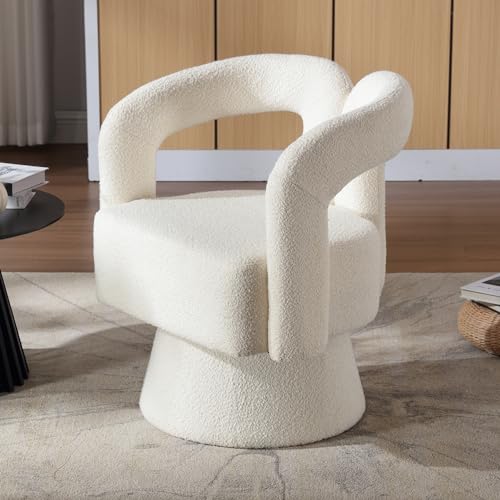 KecDuey 360 Grad drehbare Kuschelfass-Akzentstühle, runde Sessel mit breiter Polsterung, Flauschiger Stoffsessel,Stuhl für Wohnzimmer, Schlafzimmer, Büro (Beige) von KecDuey