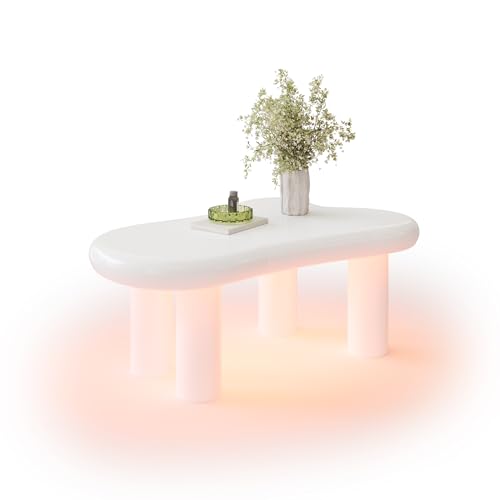 KecDuey Couchtisch,Beistelltische in Cloud-Form aus MDF mit 16-Farbiger LED-Beleuchtung & Schublade,Moderner Wohnzimmertisch, mit Stauraum,fürs Wohnzimmer (Weiß) von KecDuey
