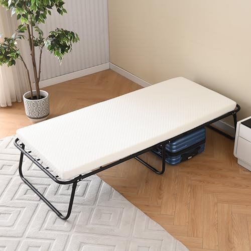 KecDuey Einzelbett,Klappbares Bettgestell 80×190cm Metallbett mit Stauraum Werkzeuglose Montage Schwarz Faltbares Gästebett Platzsparendes Tagesbett von KecDuey