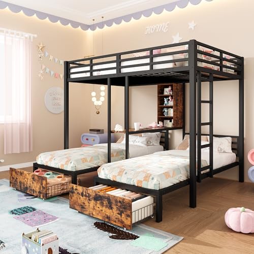 KecDuey Etagenbett 140 x 200 cm +90 x 200 cm, 3 Betten, Bettgestell mit Seitengittern, Bettrahmenmit Staufächern, 2 Schubladen, Regalen, ohne Matratze KecDuey Etagenbett 140 x 200 cm +90 x 200 cm, 3 Betten, Bettgestell mit Seitengittern, Bettrahmenmit Staufächern, 2 Schubladen, Regalen, ohne Matratze von KecDuey