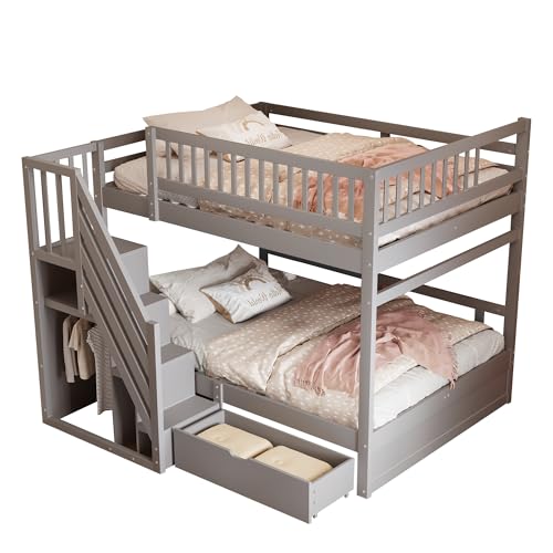 KecDuey Etagenbett 140x200cm,Kinderbett aus Massivholz, Kinderbettrahmen mit Hohem Sicherheitsgitter, Lattenrost, Sicherheitsleiter mit Stauraum, Jugendbett mit Stauschubladen,Grau KecDuey Etagenbett 140x200cm,Kinderbett aus Massivholz, Kinderbettrahmen mit Hohem Sicherheitsgitter, Lattenrost, Sicherheitsleiter mit Stauraum, Jugendbett mit Stauschubladen,Grau von KecDuey