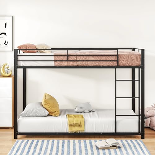 KecDuey Etagenbett 90 x 200cm mit rechtwinkliger Leiter, Kinderbett und Jugendbett mit Fallschutz,Metallrahmen,Eisenetagenbetten in klassischer Form Schwarz von KecDuey