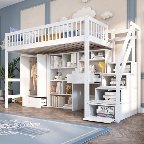 KecDuey Kinderbett 90 x 200cm, Hochbett,Einzelbett, multifunktionales Kinderbett,Mit Schreibtisch, Treppe, Schließfächern, Kleiderschrank,ohne Matratze, massivholz, weiß KecDuey Kinderbett 90 x 200cm, Hochbett,Einzelbett, multifunktionales Kinderbett,Mit Schreibtisch, Treppe, Schließfächern, Kleiderschrank,ohne Matratze, massivholz, weiß von KecDuey