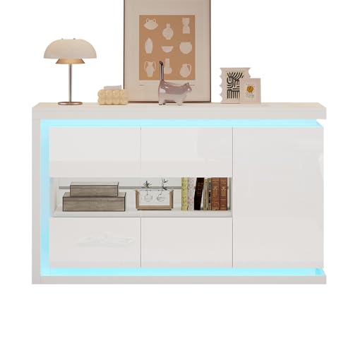 KecDuey Moderne Kommode mit 4 Fächern,Sideboard Breite 140 cm,Beistellschrank mit LED-Lichtleiste,Hochglanz-Sideboard mit Türen aus gehärtetem Glas,für Flur, Wohnzimmer, Büros KecDuey Moderne Kommode mit 4 Fächern,Sideboard Breite 140 cm,Beistellschrank mit LED-Lichtleiste,Hochglanz-Sideboard mit Türen aus gehärtetem Glas,für Flur, Wohnzimmer, Büros von KecDuey