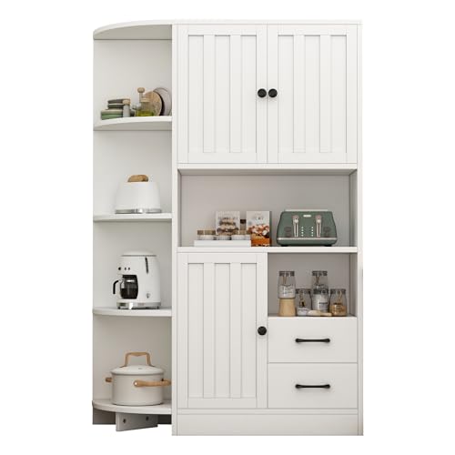 KecDuey Moderner Eckschrank, Weiß, Holz, 104x35x155cm, Wohnzimmer Vitrine mit 3 Türen, 2 Schubladen, 14 Fächer, Bücherregal Highboard KecDuey Moderner Eckschrank, Weiß, Holz, 104x35x155cm, Wohnzimmer Vitrine mit 3 Türen, 2 Schubladen, 14 Fächer, Bücherregal Highboard von KecDuey