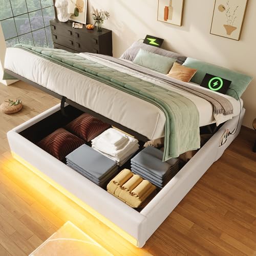 KecDuey Polsterbett 140x200cm,Doppelbett mit Fernbedienbare LED-Leiste,Bettgestell mit USB und Typ-C, kleinen Aufbewahrungstaschen, Kein Kopfteil-Design, Hydraulische Speicherfunktion,Beige KecDuey Polsterbett 140x200cm,Doppelbett mit Fernbedienbare LED-Leiste,Bettgestell mit USB und Typ-C, kleinen Aufbewahrungstaschen, Kein Kopfteil-Design, Hydraulische Speicherfunktion,Beige von KecDuey