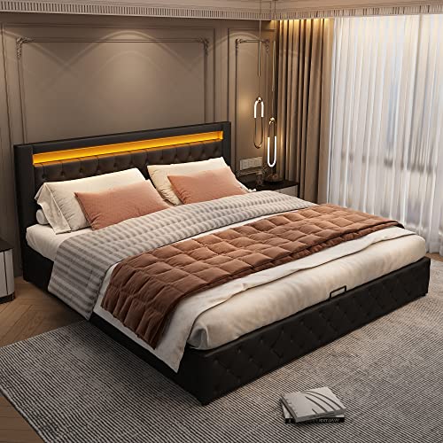 KecDuey Polsterbett 180 x 200 cm,Doppelbett Funktionsbett mit Lattenrost und Stauraum, LED-Beleuchtung, mit Funktion von Aufbewahrung, Schwarz KecDuey Polsterbett 180 x 200 cm,Doppelbett Funktionsbett mit Lattenrost und Stauraum, LED-Beleuchtung, mit Funktion von Aufbewahrung, Schwarz von KecDuey