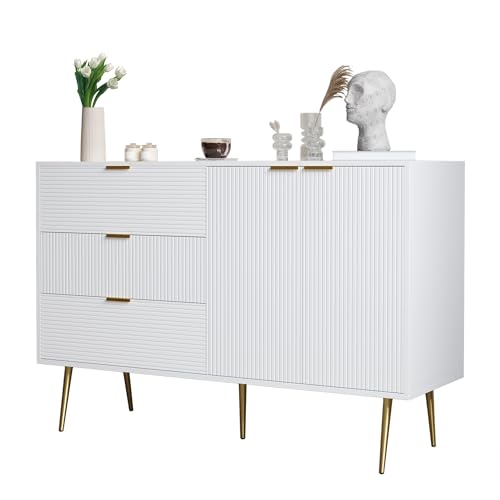 KecDuey Sideboard, Kommode,Wohnzimmerschrank mit Türen und Schubladen, Innenregalen, Kommode mit goldenen Griffen und Beinen KecDuey Sideboard, Kommode,Wohnzimmerschrank mit Türen und Schubladen, Innenregalen, Kommode mit goldenen Griffen und Beinen von KecDuey