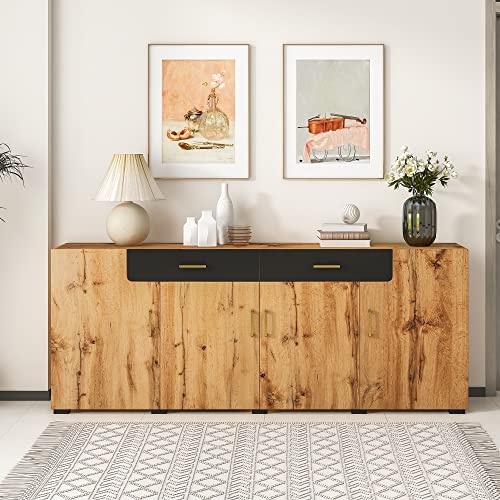 KecDuey Sideboard, Kommoden,Küchenschrank, Aufbewahrungsschrank, 208 x 39.5 x 80 cm, Kommode mit 4 Türen, 2 Schubkästen, Buffets (Holzfarbe) von KecDuey