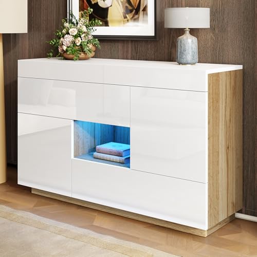 KecDuey Sideboard 120 x 37 x 76.5cm, Kommode,Hochglanz Sideboard, Vitrine, mit farbwechselnder LED-Beleuchtung und Schubladen KecDuey Sideboard 120 x 37 x 76.5cm, Kommode,Hochglanz Sideboard, Vitrine, mit farbwechselnder LED-Beleuchtung und Schubladen von KecDuey