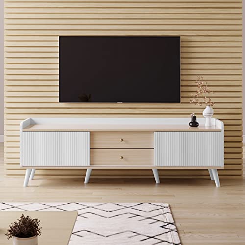 KecDuey Sideboard 160 x 40 x 58cm mit Zwei Schubladen, TV-Schrank,Fernsehtisch TV Board, TV- Lowboard niedrige Platte mit Zwei Schiebetüren. Exquisite Textur von KecDuey