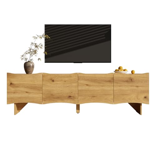 KecDuey TV Schrank 155cm,TV Lowboard mit Wellenmuster Medienkonsole mit Stauraum,TV-Bänke mit Vier Türen und Kabeldurchführungen in Holzoptik, stilvolles Design für Wohnzimmer von KecDuey