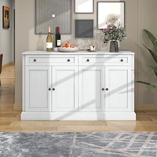 Kommeden Großes Sideboard mit 4 Türen und 2 Schubladen, 150 x 40 x 86 cm moderner Buffetschrank für Esszimmer und Wohnzimmer (Antikweiß) von KecDuey