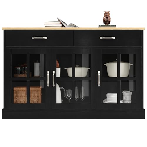 Küchenschrank,Esszimmerschrank,120×40×84cm, Vorratsschrank,für Küche, Esszimmer und Wohnzimmer, Modernes Sideboard, Beistellschrank mit Stauraum, Vintage Glasschrank-Design, Kippschutz (Schwarz) von KecDuey