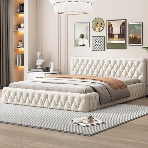 Polsterbett 140 x 200cm Jugend-Doppelbett, Doppelbett aus hautfreundlichem Velours mit Lattenrost und Kophteil (Beige, 140 x 200cm) von KecDuey