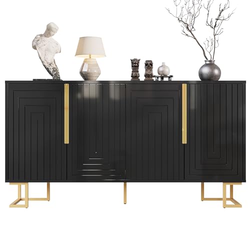 Sideboard 152 x 40 x 75 cm,Kommode,verfügt über EIN einzigartiges geometrisches Design und goldene Griffe und Füße für EIN Elegantes Gefühl (Schwarz) von KecDuey