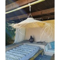 xl Halfa Gras Rund Geflochtene Lampe Rattan Lampshade Fransen Interior Lighting Suspension Outdoor Lounge Muttertag Gift Tropical Bowl von KechmarraPopupSouk