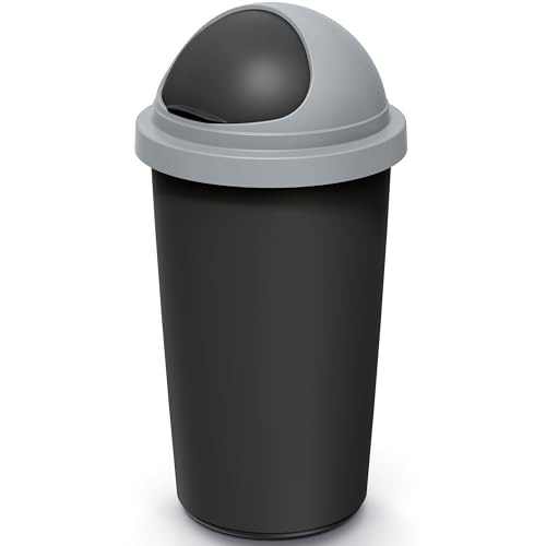 Keden® Mülleimer Küche 50L mit Schiebedeckel 100% Recycelter Kunststoff Abfalleimer Büro Müllsackhalterung Papierkorb Biomüll Gelber Sack Schwarz Grau von Keden